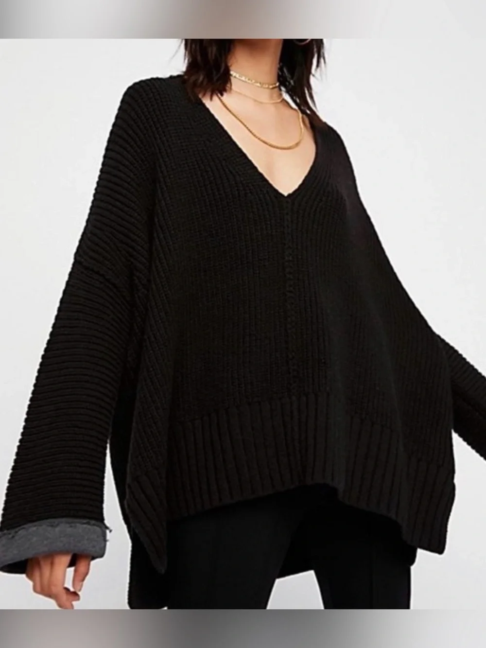 Free People Take Me Over V-Neck Sweater Oversized Distressed Grunge Slouchy SZ M